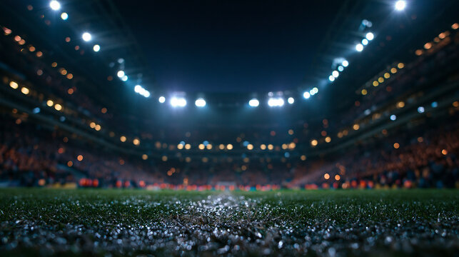 Soccer Stadium Field with Bright Floodlights at Night