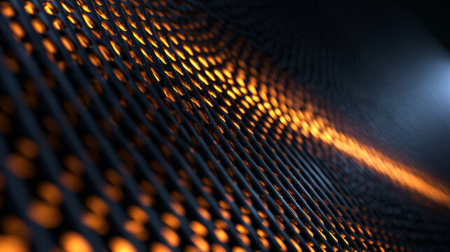 Abstract Black Perforated Metal Mesh with Orange Glow