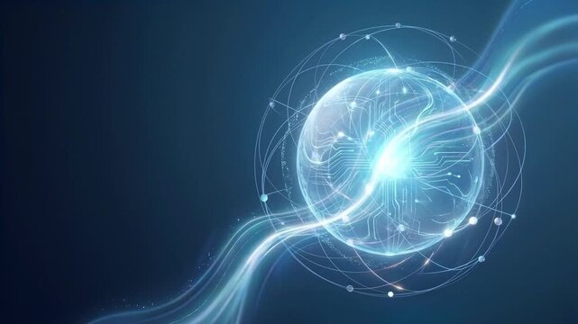 Futuristic AI Neural Network Globe with Flowing Digital Energy and Technology Data Connection