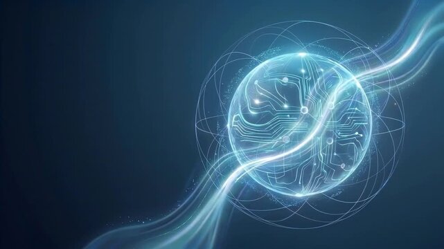 Futuristic AI Neural Network Globe with Flowing Digital Energy and Technology Data Connection