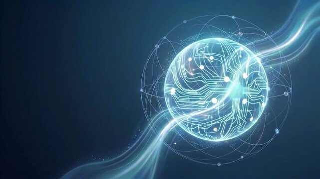 Futuristic AI Neural Network Globe with Flowing Digital Energy and Technology Data Connection