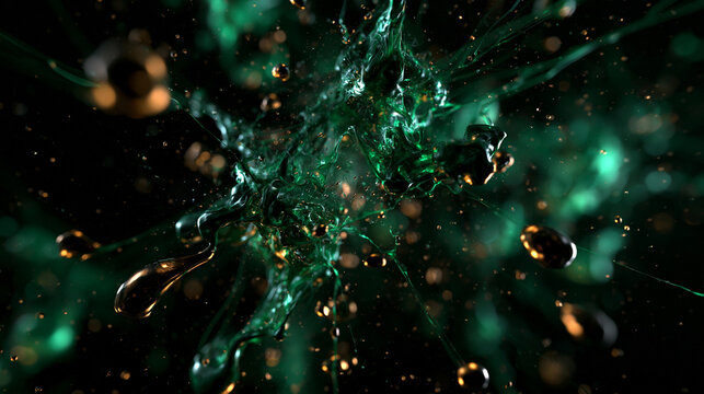 Abstract Green and Gold Liquid Splash Explosion