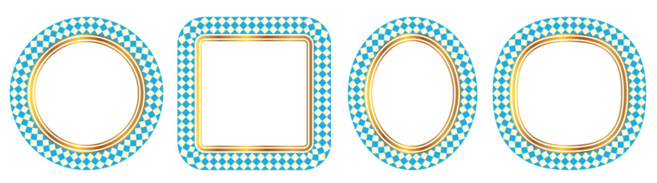 Vector blue and gold frames set with diamond pattern, Elegant borders with rhombus shapes for Oktoberfest designs, labels, backgrounds and posters
