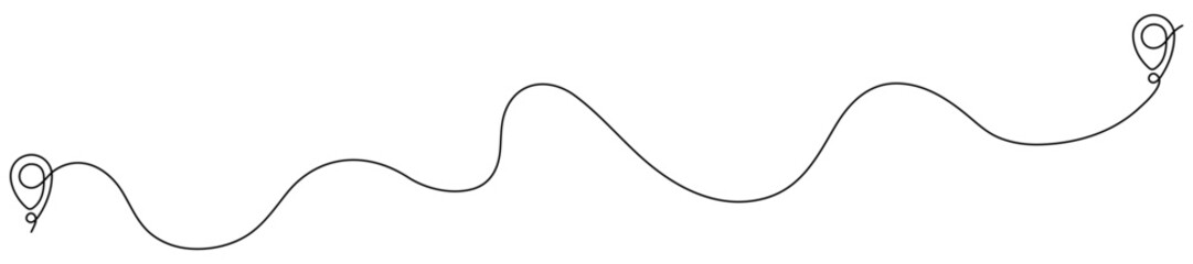 Obraz premium Line pin marks destination. Navigation locator icon with continuous winding route path. Vector illustration isolated on white.