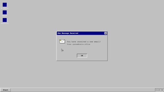Retro Computer Interface Displaying New Email Notification Pop Up
