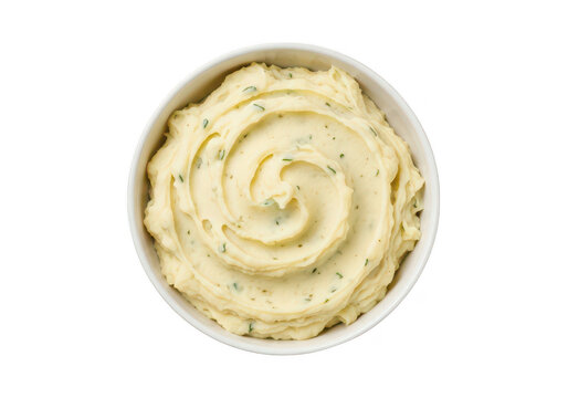 Creamy mashed potatoes with herbs on transparent background herb