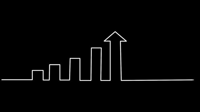 Upward arrow direction One line continuous drawing animation. animated hand- drawn banner lineart illustration design. isolated sign symbol monoline video white outline on black background backdrop