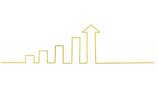 Upward arrow direction One line continuous drawing animation. animated hand- drawn banner lineart illustration design. isolated sign symbol monoline video golden outline on white background backdrop