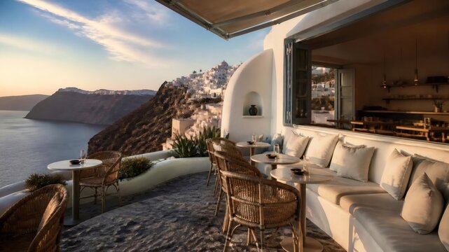 cafe with santorini caldera view