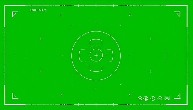 Green Screen Camera Viewfinder Overlay with Focus Reticle and Icons for Video Editing and Digital Compositing