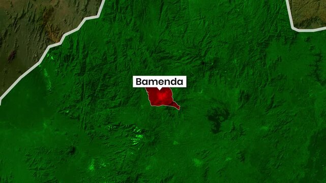Bamenda location highlighted on animated map footage showing Cameroon terrain