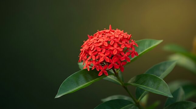 Beautiful red ixora flower blooming in a garden