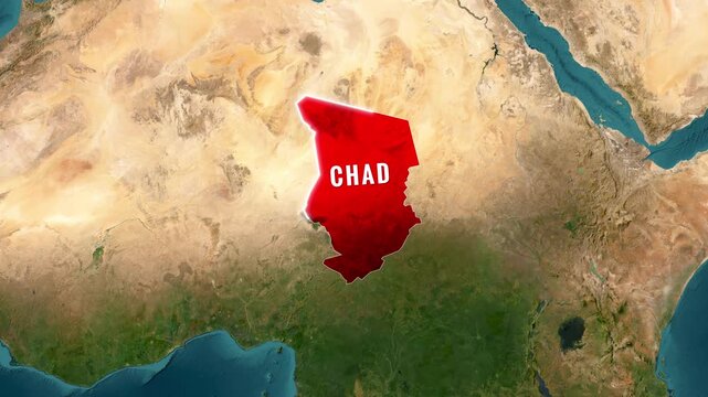 Chad highlighted on world map with national flag flying video animation