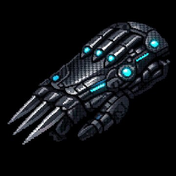 High tech robotic power glove weapon sprite designed in classic pixelated style