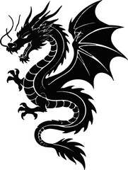 Fototapeta premium Black Flying Dragon Silhouette with Wings Abstract Vector Illustration