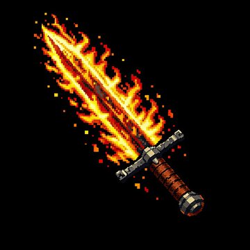 Legendary fire sword artifact glowing against a deep black background 