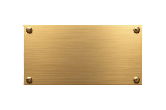 Blank brushed gold plaque with decorative corner bolts