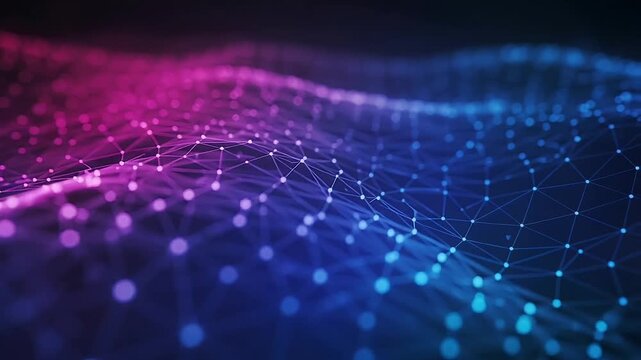 Colorful digital network with glowing connections and flowing data technology background