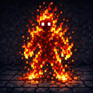 Fiery pixel monster glows like a dangerous enemy from classic fantasy adventures 