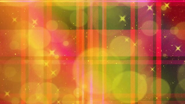 Halloween Red Gingham Background with Sparkling Orange and Yellow Spotlight Particles