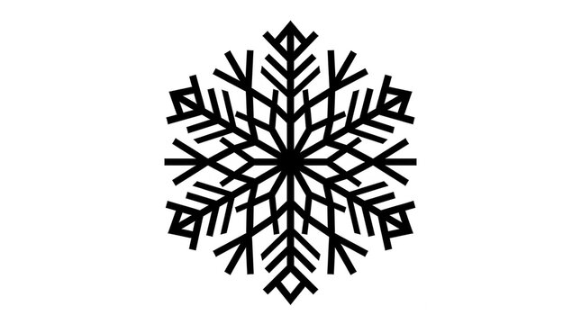 Icona stilizzata di un fiocco di neve nero su sfondo bianco, simbolo geometrico minimalista perfetto per design invernali, decorazioni natalizie, grafica vettoriale e progetti creativi di stagione.