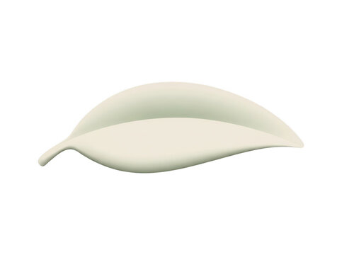 Una singola foglia stilizzata color crema su sfondo bianco, rappresentazione grafica minimalista ed elegante con linee morbide e pulite, ideale per design bio, concetti di natura e sostenibilit&agrave;