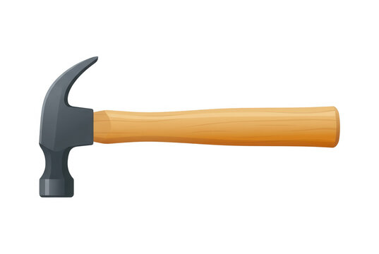 Illustrazione vettoriale di un martello da carpentiere con testa in metallo grigio e manico in legno naturale, isolato su sfondo bianco, ideale per progetti di fai da te, edilizia e riparazioni