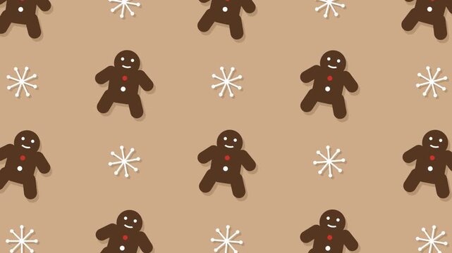 Animated Gingerbread Men and Snowflakes Pattern Loop