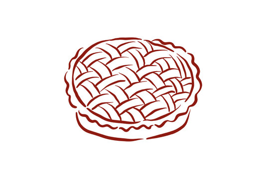 Hand drawn autumn harvest fruit pie outline illustration for thanksgiving dinner menu Design