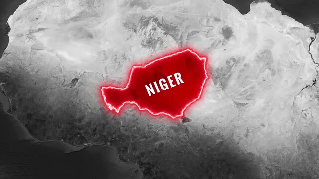 Niger highlighted on world map footage with national flag waving animation