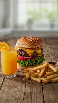 hamburger and fries