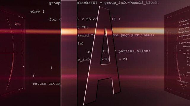 Futuristic AI Technology with Red HUD Interface. Artificial intelligence concept with programming code, red HUD graphics and digital interfaces representing AI development and machine learning.
