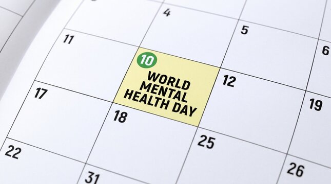 A calendar page marked with october 10 highlighting the important annual observance of world mental health day event