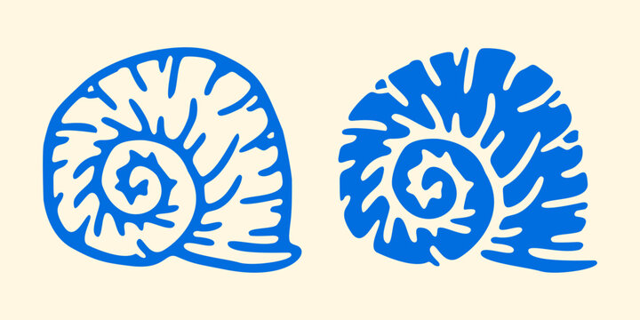 Spiral seashell snail shell line art vector illustration set
