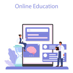 Fototapeta premium Web Flat Vector Illustration Concept of E-Learning Distance Online Education and Study 