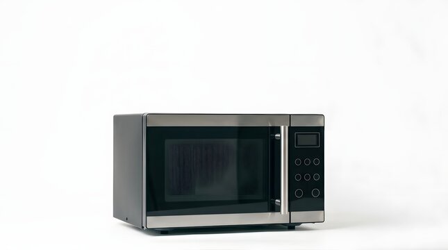 Modern Stainless Microwave Oven on White Background