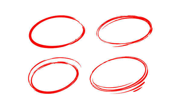 Variety of red bold hand-drawn ellipses and multi-layered circular highlights