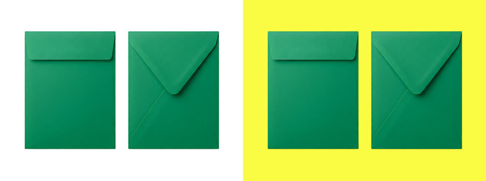 Set of green paper envelopes on backgrounds