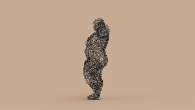 Experimental 3D Wire Mesh Female Figure Sculpture Confident Pose Tangled Form