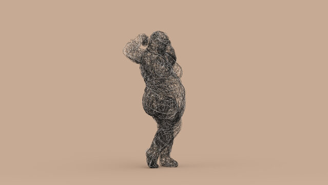 Experimental 3D Wire Mesh Female Figure Sculpture Confident Pose Tangled Form