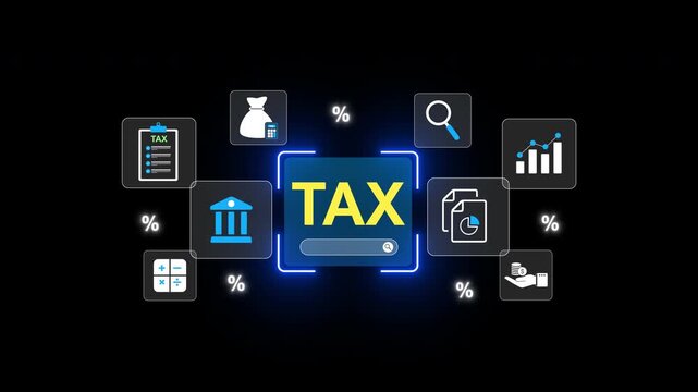 Online Tax Filing and Financial Data Analysis with Digital VAT Calculation and Accounting Concept of digital taxation system, vat calculation, and accounting with virtual icons for business compliance