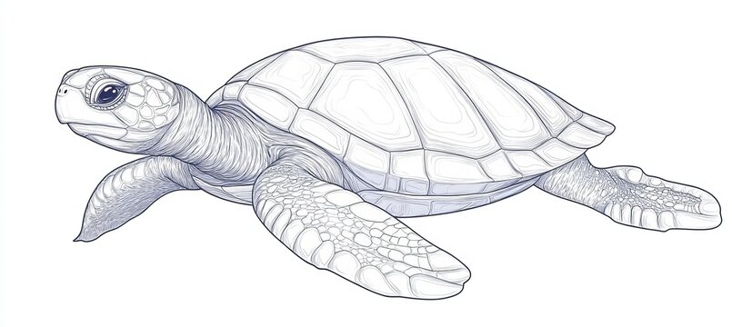 Black Linear Vector Illustration of a Cute Sea Turtle Isolated on a Simple Plain White Background