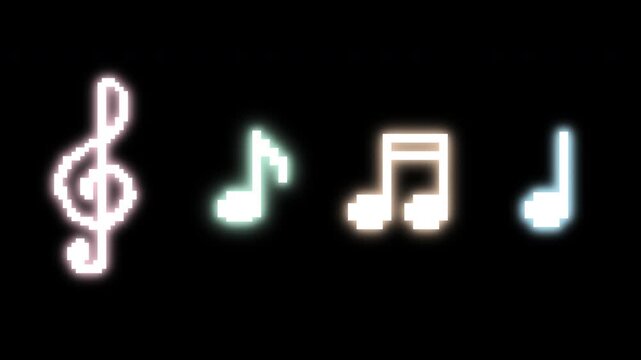 8bit music note icon set