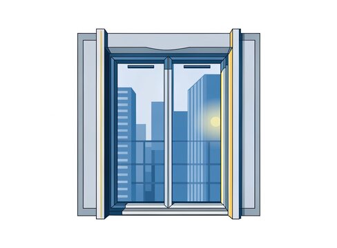 Workspace window, urban business setting concept, isolated on white background 