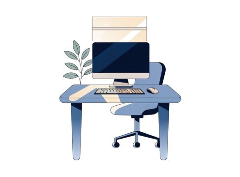 Workstation setup, natural illumination concept, isolated on white background