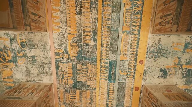 Tomb of Ramses V and Ramses VI (KV9) in Valley of the Kings. Detail of Egyptian Hieroglyphs. Luxor, Egypt 