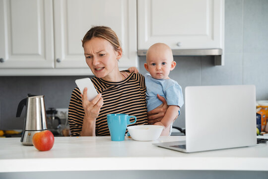 Mother balancing between work and baby on sick or maternity leave.