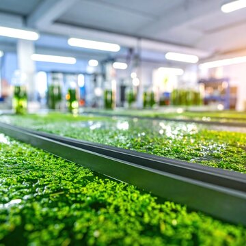 Sustainable algae cultivation in laboratory aquatic growth tanks.