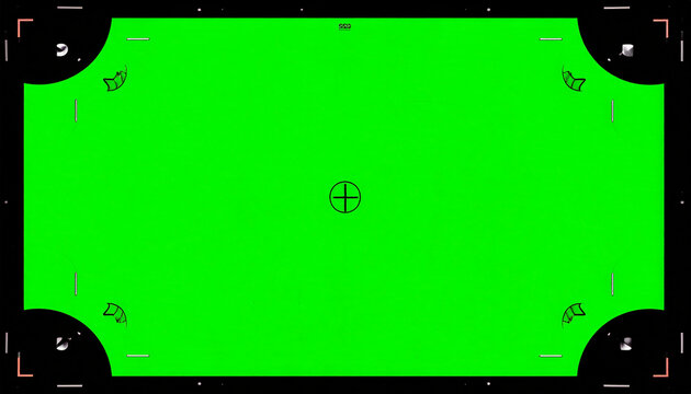 Green Screen Chroma Key Background with Camera Registration Marks and Center Crosshair for Video Editing and Visual Effects