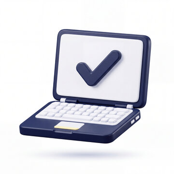 3D Laptop with Checkmark Icon for Digital Security and Verification
